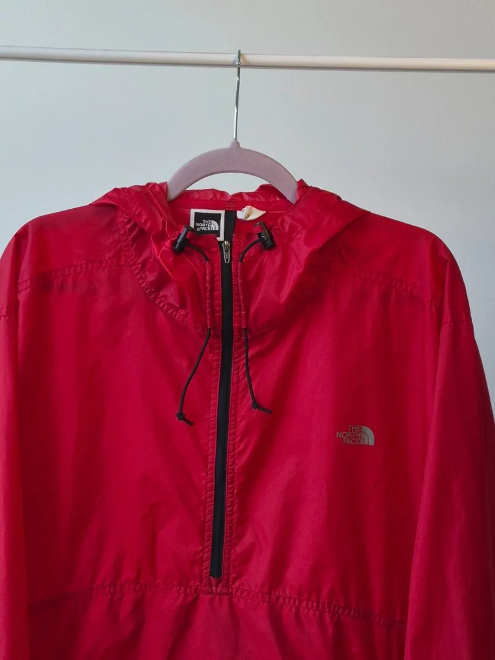 Vintage The North Face Stow Pocket large  Red Anorak Windbreaker Hooded Jacket